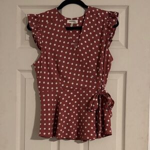 Monteau Maroon Polka Dot Ruffle Blouse